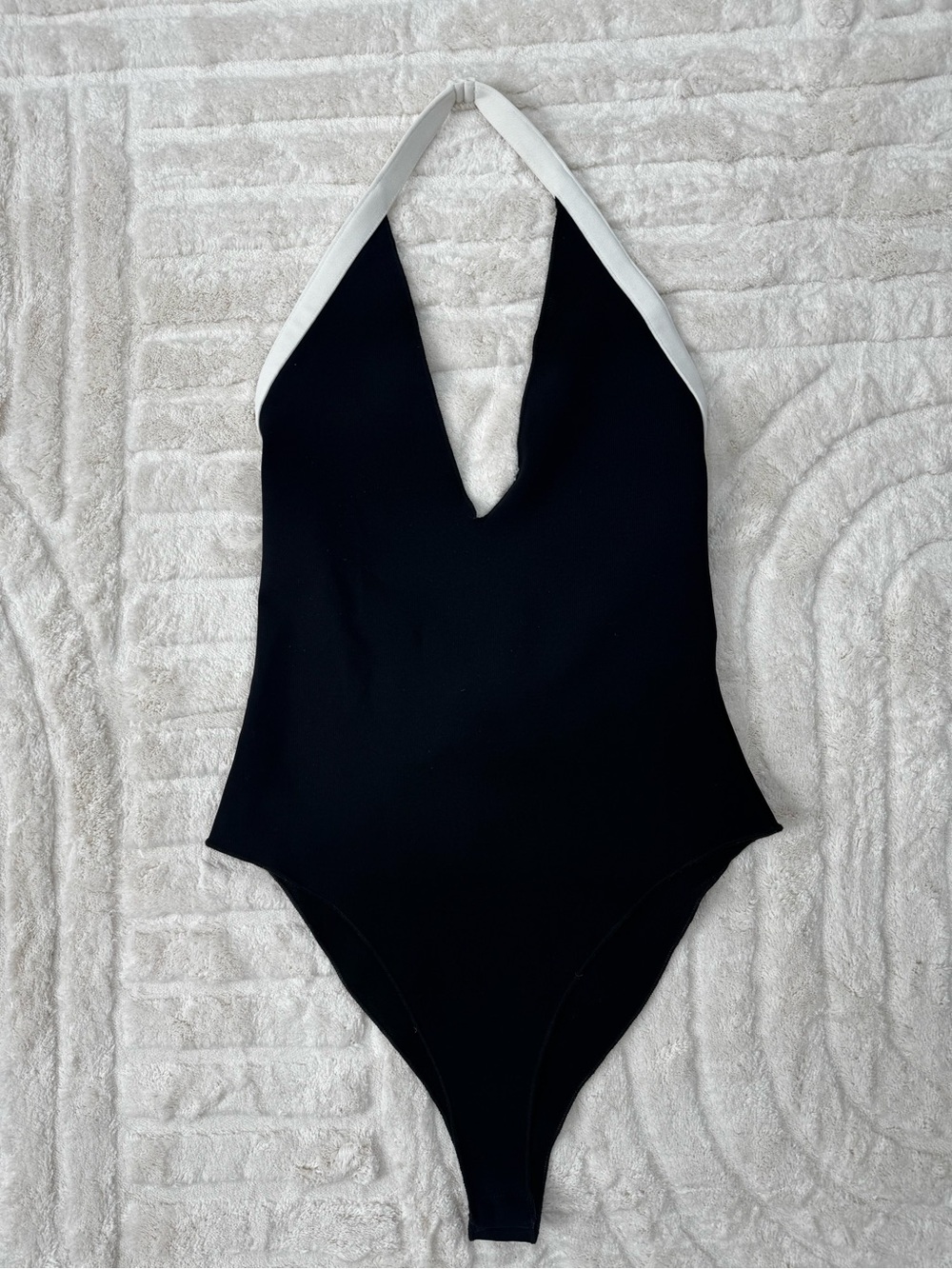Zara Black Halter One-Piece Swimsuit with White Trim size M